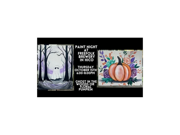 Paint Night at Freefolk Brewery in Hico - Ghost in the Woods or Pumpkin Logo