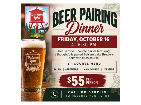 Balsam Lake Brewery Beer Pairing Dinner 2026 Logo
