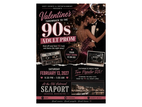 Throwback to the 90s adult prom Valentines dance Logo